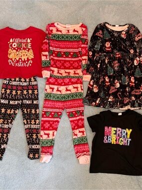 Girls Lot Of 4T & XS (4-5) Christmas Clothes Sleep Wear, Dress, T Shirt Santa